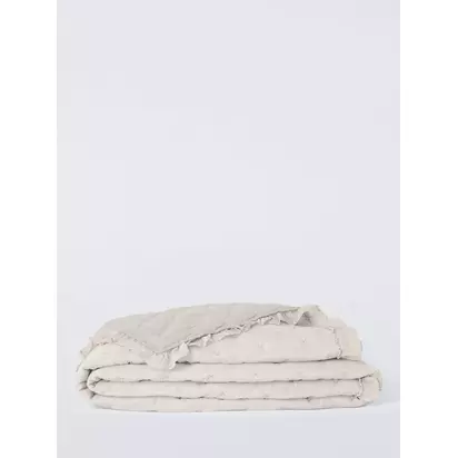 John Lewis Chambray Stripe Reversible Quilted Frilled Bedspread, Natural Natural | 250 x 260cm