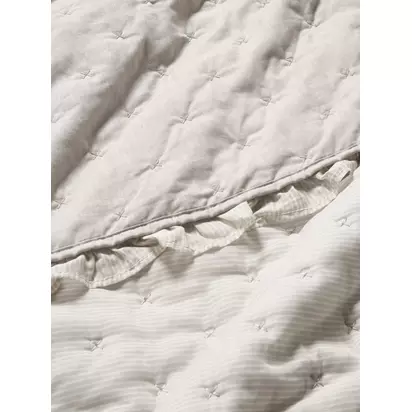 John Lewis Chambray Stripe Reversible Quilted Frilled Bedspread, Natural Natural | 250 x 260cm