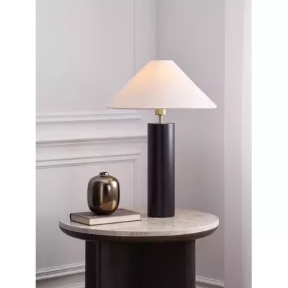John Lewis Walnut Column Table Lamp, Black Black | H56 x Dai.43cm