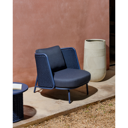 Sedalis outdoor side table in aluminium and blue rope cord Ã˜50cm