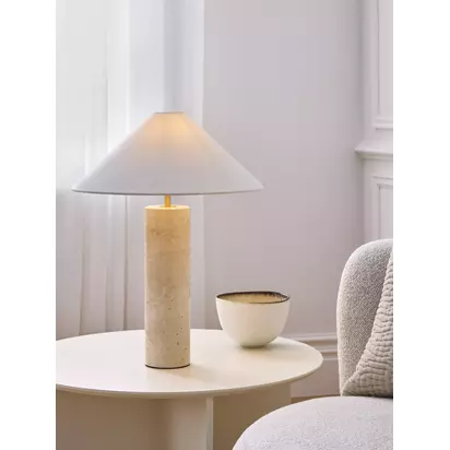 John Lewis Travertine Column Table Lamp, Brass Travertine | H56 x Dia.43cm