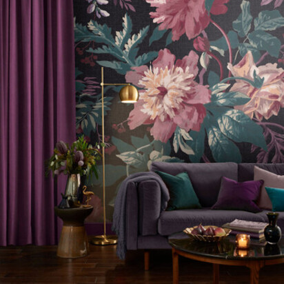 Wall Mural - Florenzia Night Shade Bespoke Mural Purple Wall Mural Made To Measure Wall Murals by Graham & Brown
