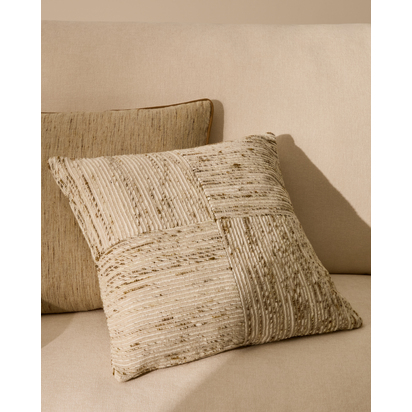 Anuba beige and green checked jacquard cushion cover 45 x 45cm
