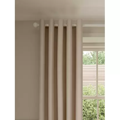 John Lewis Pure Cotton Pair Lined Eyelet Curtains Putty | H228 x W228 x D1cm