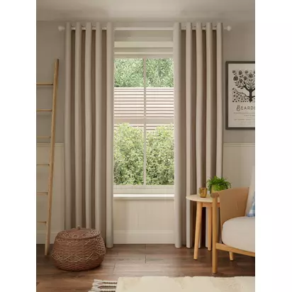 John Lewis Pure Cotton Pair Lined Eyelet Curtains Putty | H228 x W228 x D1cm