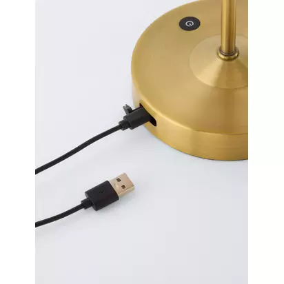 John Lewis Nellie Rechargeable Portable Rattan Indoor/Outdoor Table Lamp, Brass Brass | H20.30 x W20.30 x D20.30cm