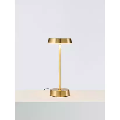 John Lewis Ernie Rechargeable Indoor/Outdoor LED Table Lamp, Black Matt Gold | H31.80 x W14 x D14cm