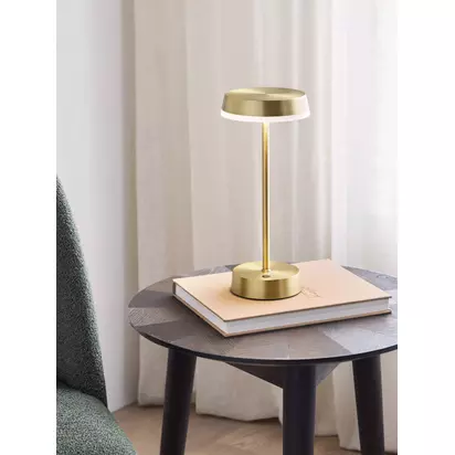 John Lewis Ernie Rechargeable Indoor/Outdoor LED Table Lamp, Black Matt Gold | H31.80 x W14 x D14cm