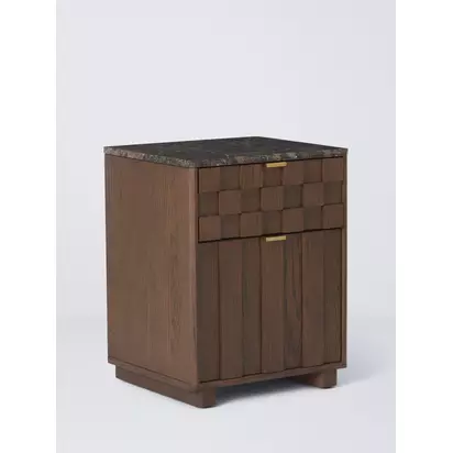 John Lewis Check & Stripe Bedside Table, Dark Wood Dark Wood | H590 x W440 x D400mm
