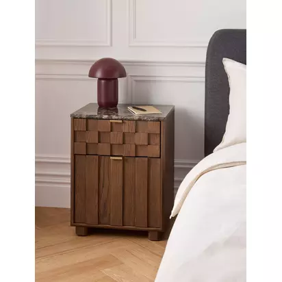 John Lewis Check & Stripe Bedside Table, Dark Wood Dark Wood | H590 x W440 x D400mm