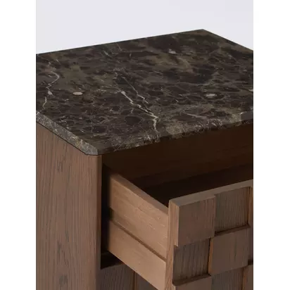 John Lewis Check & Stripe Bedside Table, Dark Wood Dark Wood | H590 x W440 x D400mm