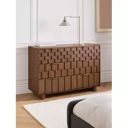 John Lewis Check & Stripe 6 Drawer Chest, Dark Wood Dark Wood | H853.00mm * W1266.00mm * D450.00mm