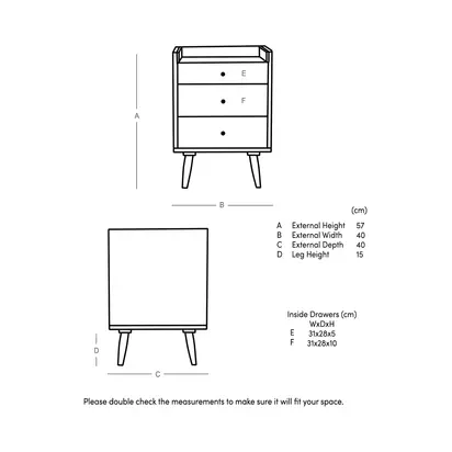 Swoon Fresco 3 Drawer Bedside Table, Natural Light Wood | H57cm x W40cm x D40cm