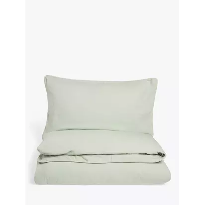 John Lewis Kids' Muslin Cotton Duvet Cover and Pillowcase Set Green | L140 x W120cm