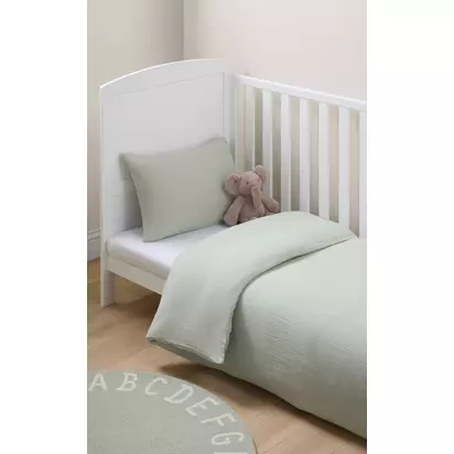 John Lewis Kids' Muslin Cotton Duvet Cover and Pillowcase Set Green | L140 x W120cm