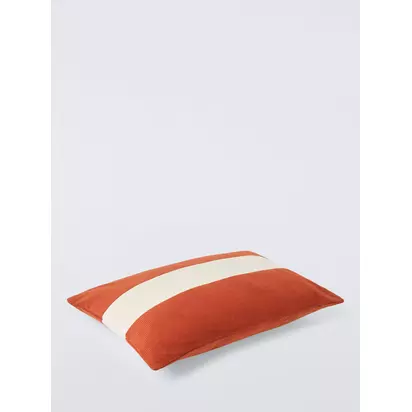 John Lewis Vice Versa Stripe Corduroy Rectangular Cushion Orange/Cream | H40 x W60cm