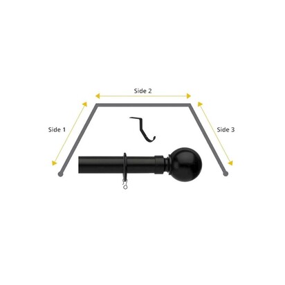 CURTAIN POLE STORE - Universal 28mm Ball 3 Sided Bay Window Ceiling Fitted Curtain Pole Black - SIZE 500CM