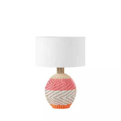 Designers Guild Brera Woven Rattan Short Striped Table Lamp Pink | 51cm x 35cm x 35cm