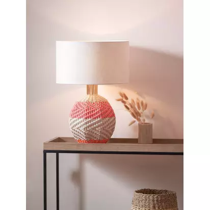 Designers Guild Brera Woven Rattan Short Striped Table Lamp Pink | 51cm x 35cm x 35cm