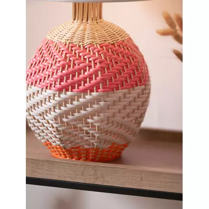 Designers Guild Brera Woven Rattan Short Striped Table Lamp Pink | 51cm x 35cm x 35cm