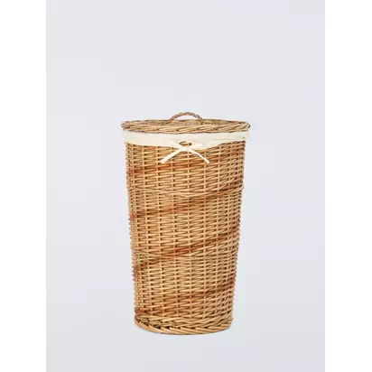 John Lewis Round Wicker Laundry Basket, Natural/Dark Brown Natural/Dark Brown | H56 x W35 x D35cm