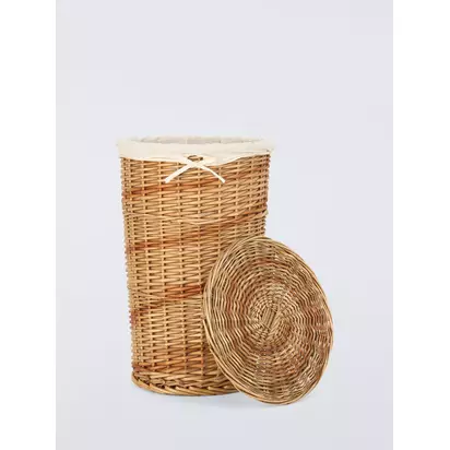 John Lewis Round Wicker Laundry Basket, Natural/Dark Brown Natural/Dark Brown | H56 x W35 x D35cm