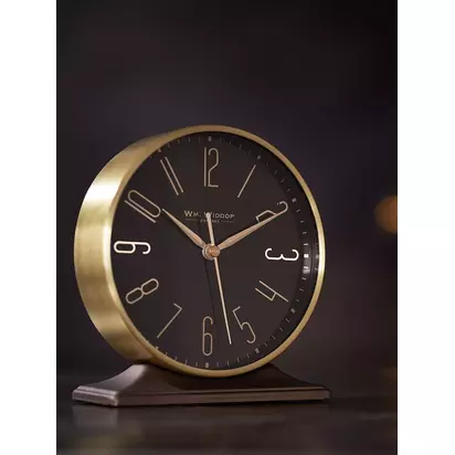 William Widdop Analogue Mantel Alarm Clock, Black/Gol White | H143 x W128 x D53mm