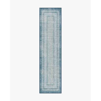 Cyrus Ocean & Ivory Outdoor Rug - 75 x 305 cm - Rug + Pad System