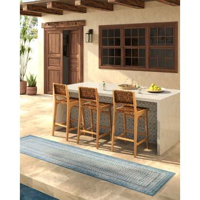 Cyrus Ocean & Ivory Outdoor Rug - 75 x 305 cm - Rug + Pad System