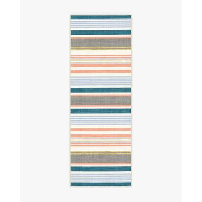 Tropez Stripe Teal Multicolour Outdoor Rug - 75 x 215 cm - Rug + Pad System
