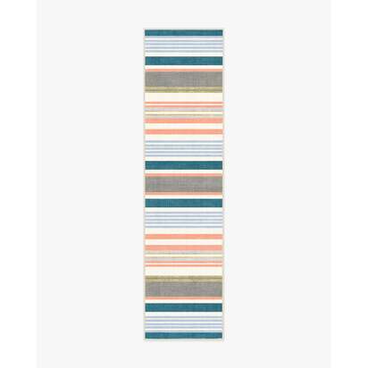 Tropez Stripe Teal Multicolour Outdoor Rug - 75 x 305 cm - Rug + Pad System