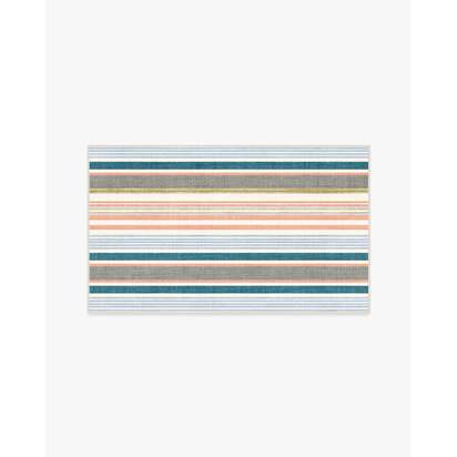 Tropez Stripe Teal Multicolour Outdoor Rug - 90 x 150 cm - Rug + Pad System