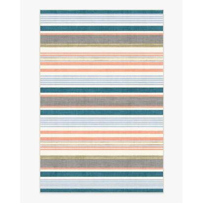 Tropez Stripe Teal Multicolour Outdoor Rug - 185 x 275 cm - Rug + Pad System