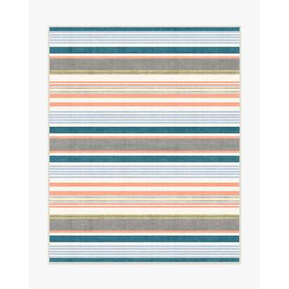 Tropez Stripe Teal Multicolour Outdoor Rug - 245 x 305 cm - Rug + Pad System
