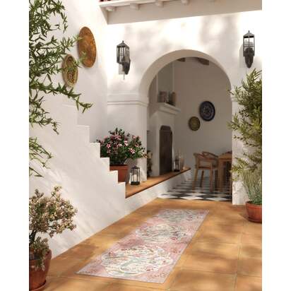 Rosalee Red Multicolour Outdoor Rug - 90 x 150 cm - Rug + Pad System
