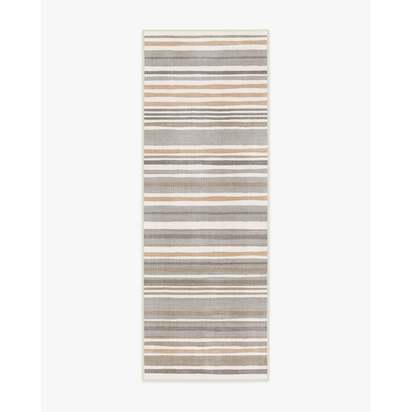 Elio Stripe Grey & Ivory Flatwoven Rug - 75 x 215 cm - Rug + Pad System