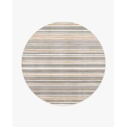 Elio Stripe Grey & Ivory Flatwoven Rug - 245 Round cm - Rug + Pad System