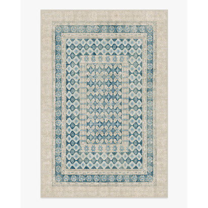 Cyrus Neutral and Blue Flatwoven Rug - 185 x 275 cm - Rug + Pad System