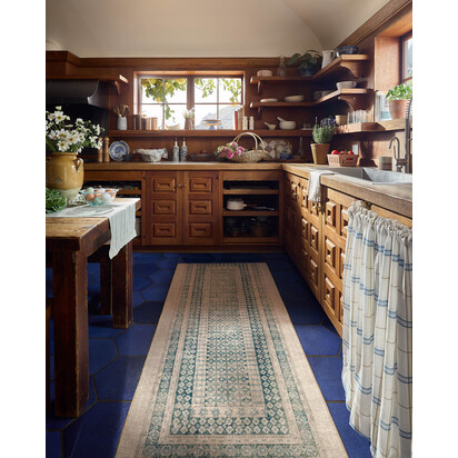 Cyrus Neutral and Blue Flatwoven Rug - 185 x 275 cm - Rug + Pad System