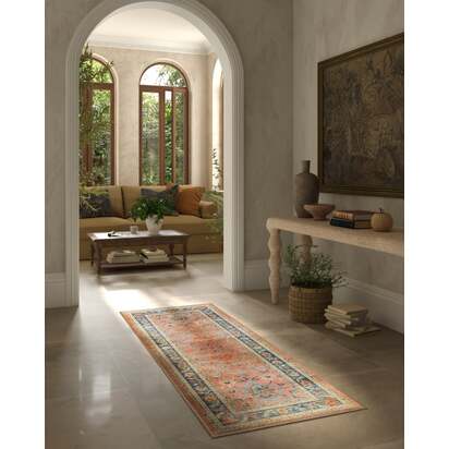 Calabria Coral Multicolour Flatwoven Rug - 75 x 215 cm - Rug + Cushioned Pad System