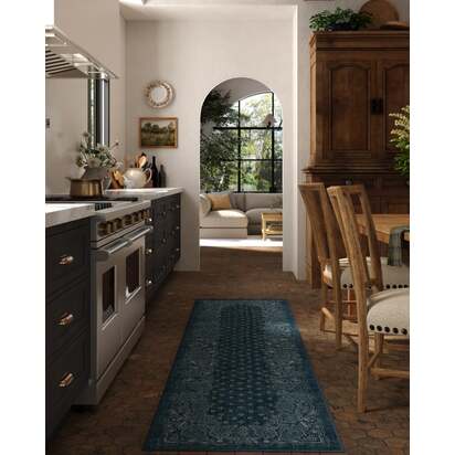 Prato Midnight Blue Flatwoven Rug - 75 x 215 cm - Rug + Cushioned Pad System