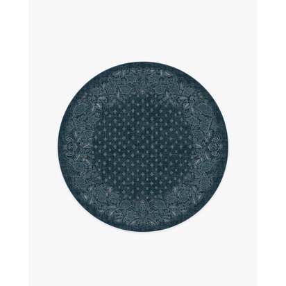Prato Midnight Blue Flatwoven Rug - 185 Round cm - Rug + Cushioned Pad System