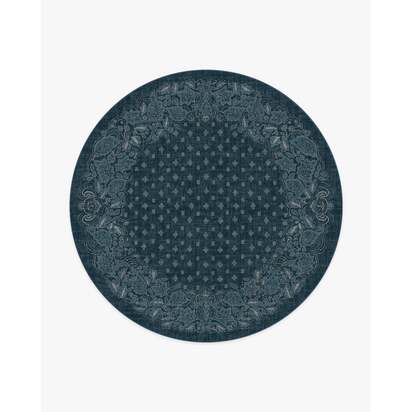 Prato Midnight Blue Flatwoven Rug - 245 Round cm - Rug + Cushioned Pad System