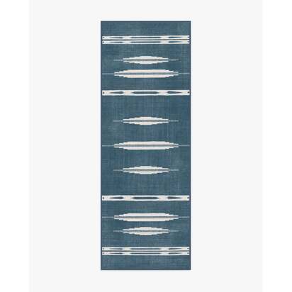 Raye Indigo & Ivory Flatwoven Rug - 75 x 215 cm - Rug + Pad System