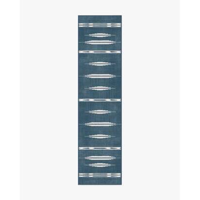 Raye Indigo & Ivory Flatwoven Rug - 75 x 305 cm - Rug + Pad System
