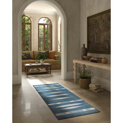 Raye Indigo & Ivory Flatwoven Rug - 275 x 365 cm - Rug + Pad System
