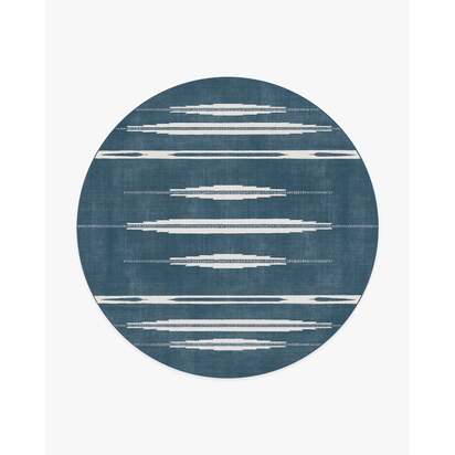Raye Indigo & Ivory Flatwoven Rug - 245 Round cm - Rug + Pad System