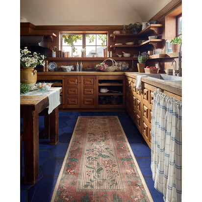 Lilou Currant & Teal Green Flatwoven Rug - 75 x 215 cm - Rug + Pad System