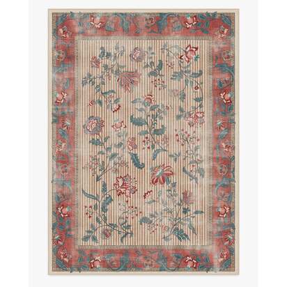 Lilou Currant & Teal Green Flatwoven Rug - 305 x 425 cm - Rug + Pad System