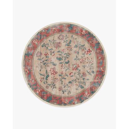 Lilou Currant & Teal Green Flatwoven Rug - 245 Round cm - Rug + Cushioned Pad System